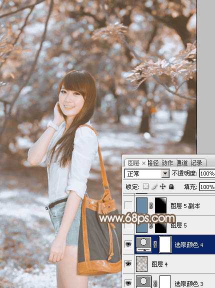 ‘Photoshop给公园中的美女加上小清新暖褐色‘