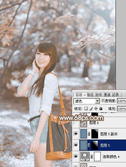 ‘Photoshop给公园中的美女加上小清新暖褐色‘