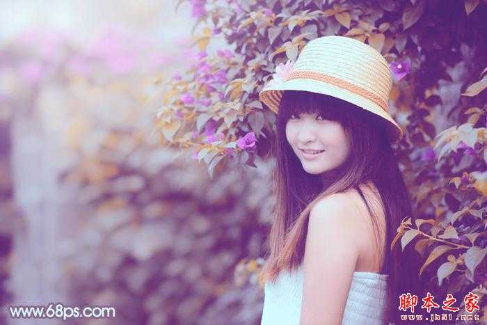‘Photoshop将花边的美女调制出甜美的暖紫色‘