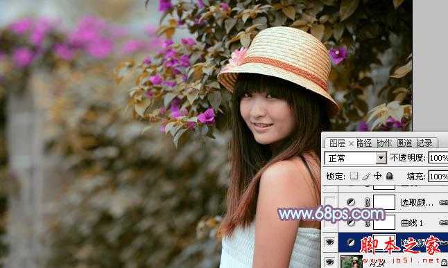 ‘Photoshop将花边的美女调制出甜美的暖紫色‘