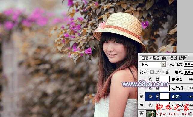 ‘Photoshop将花边的美女调制出甜美的暖紫色‘