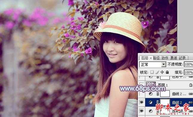 ‘Photoshop将花边的美女调制出甜美的暖紫色‘