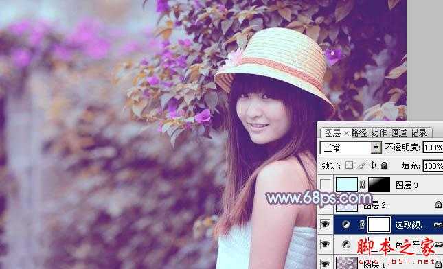 ‘Photoshop将花边的美女调制出甜美的暖紫色‘