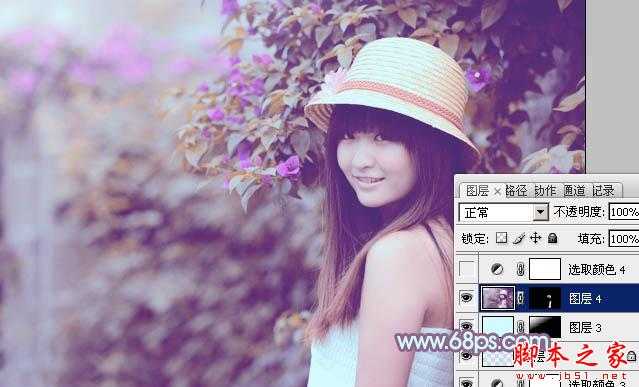 ‘Photoshop将花边的美女调制出甜美的暖紫色‘