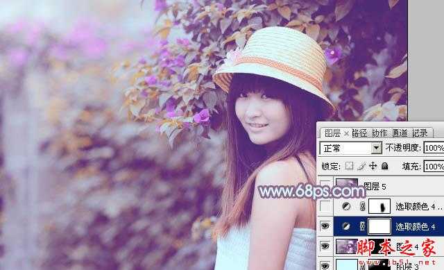 ‘Photoshop将花边的美女调制出甜美的暖紫色‘