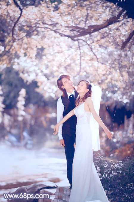 ‘Photoshop将偏暗的外景婚片调成梦幻的淡蓝色‘