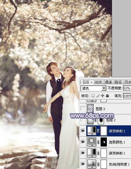 ‘Photoshop将偏暗的外景婚片调成梦幻的淡蓝色‘