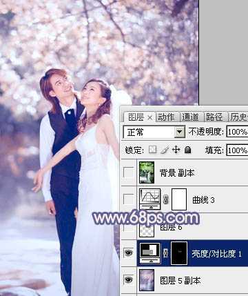 ‘Photoshop将偏暗的外景婚片调成梦幻的淡蓝色‘