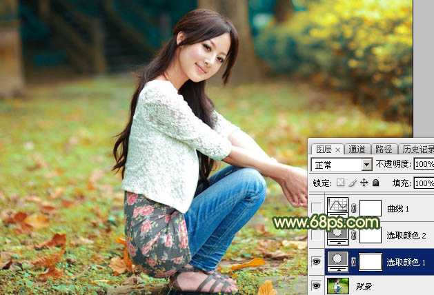 ‘Photoshop为外景美女图片打造甜美的秋季橙绿色‘