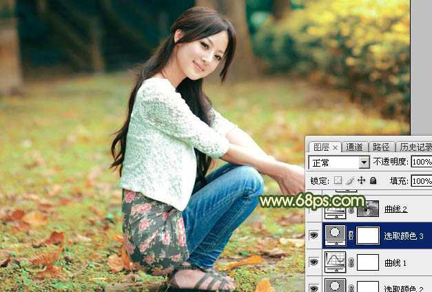 ‘Photoshop为外景美女图片打造甜美的秋季橙绿色‘