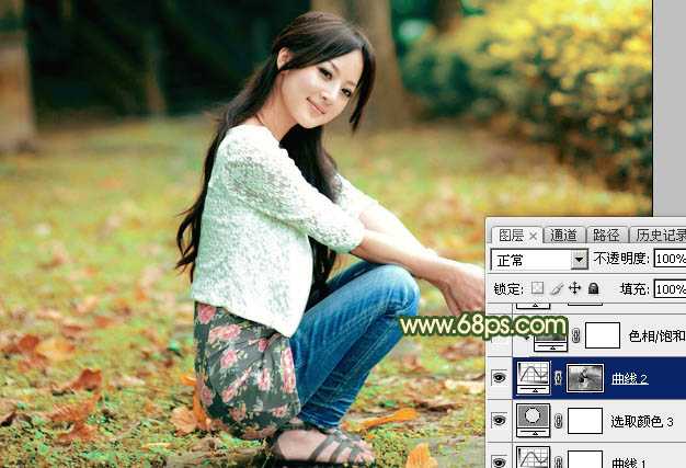 ‘Photoshop为外景美女图片打造甜美的秋季橙绿色‘