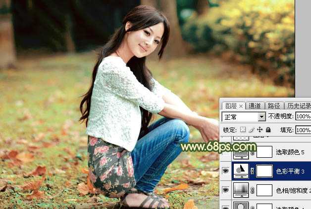 ‘Photoshop为外景美女图片打造甜美的秋季橙绿色‘