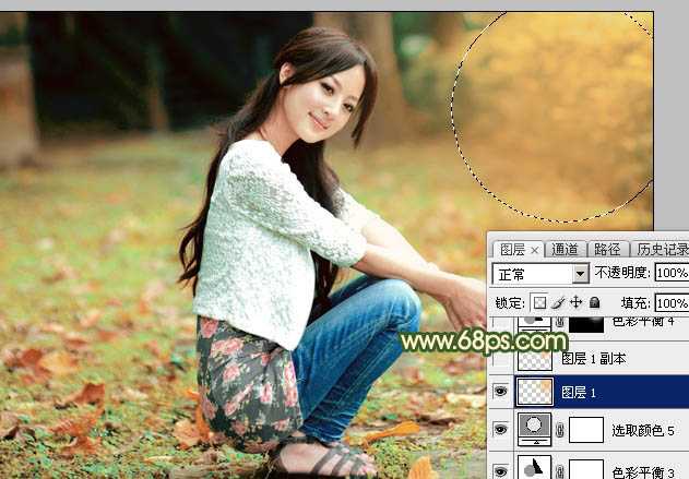 ‘Photoshop为外景美女图片打造甜美的秋季橙绿色‘