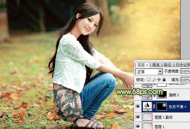 ‘Photoshop为外景美女图片打造甜美的秋季橙绿色‘