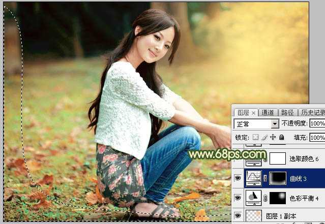 ‘Photoshop为外景美女图片打造甜美的秋季橙绿色‘