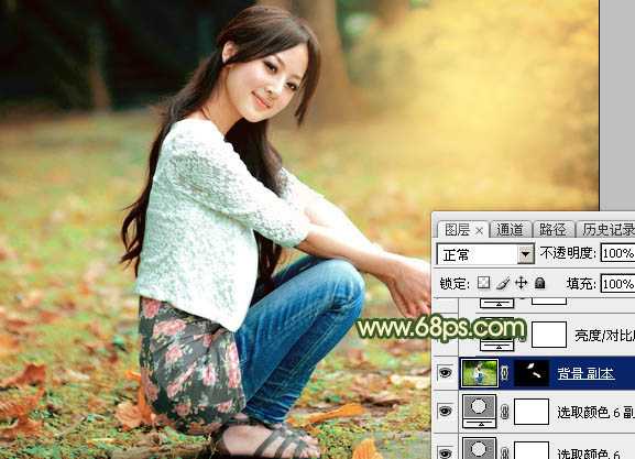 ‘Photoshop为外景美女图片打造甜美的秋季橙绿色‘
