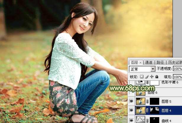 ‘Photoshop为外景美女图片打造甜美的秋季橙绿色‘