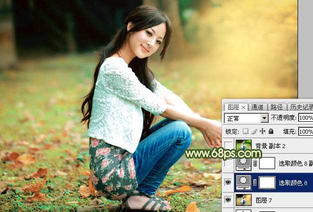 ‘Photoshop为外景美女图片打造甜美的秋季橙绿色‘