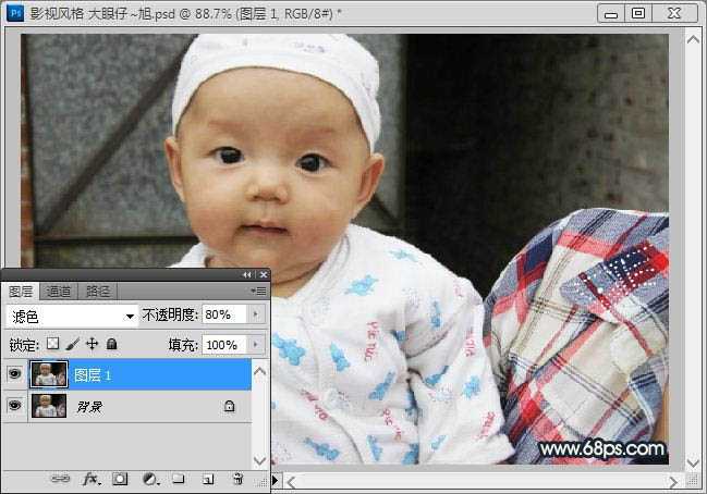 ‘Photoshop将可爱宝宝照片调成漂亮的淡青色效果‘