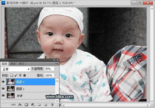 ‘Photoshop将可爱宝宝照片调成漂亮的淡青色效果‘