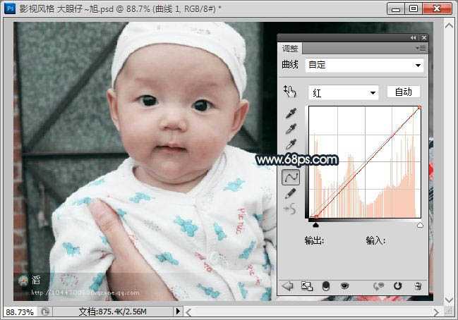‘Photoshop将可爱宝宝照片调成漂亮的淡青色效果‘