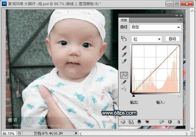 ‘Photoshop将可爱宝宝照片调成漂亮的淡青色效果‘