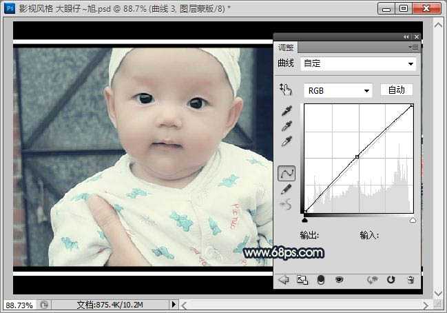 ‘Photoshop将可爱宝宝照片调成漂亮的淡青色效果‘