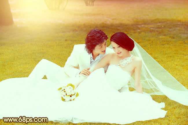 ‘Photoshop为绿茵婚片调制出柔美的晨曦暖黄色‘