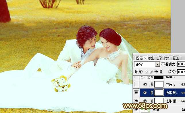 ‘Photoshop为绿茵婚片调制出柔美的晨曦暖黄色‘