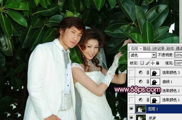 ‘Photoshop将树林婚片调制出柔美的暗调紫褐色效果‘