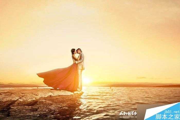 ‘PS合成唯美漂亮的海边日出风景浪漫婚片‘