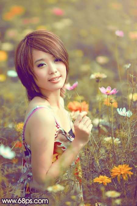 ‘Photosho将花景美女图片调出流行的淡暖色效果‘