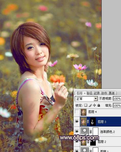 ‘Photosho将花景美女图片调出流行的淡暖色效果‘