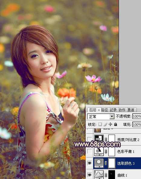 ‘Photosho将花景美女图片调出流行的淡暖色效果‘
