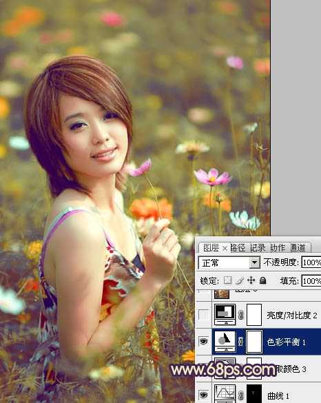 ‘Photosho将花景美女图片调出流行的淡暖色效果‘