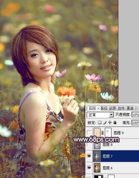 ‘Photosho将花景美女图片调出流行的淡暖色效果‘