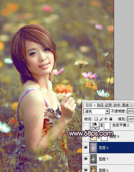 ‘Photosho将花景美女图片调出流行的淡暖色效果‘