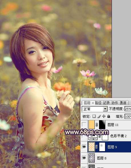 ‘Photosho将花景美女图片调出流行的淡暖色效果‘