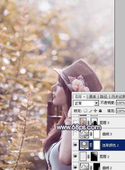 ‘Photoshop为绿荫中的美女调制出流行的秋季黄紫色‘