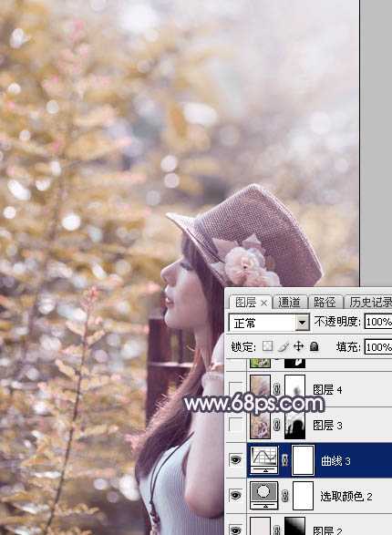 ‘Photoshop为绿荫中的美女调制出流行的秋季黄紫色‘
