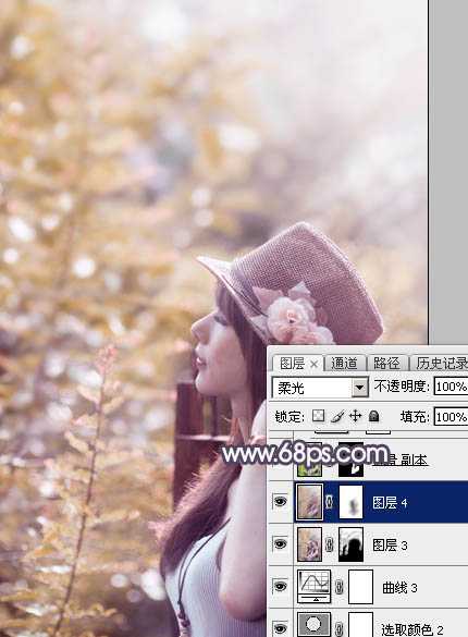 ‘Photoshop为绿荫中的美女调制出流行的秋季黄紫色‘