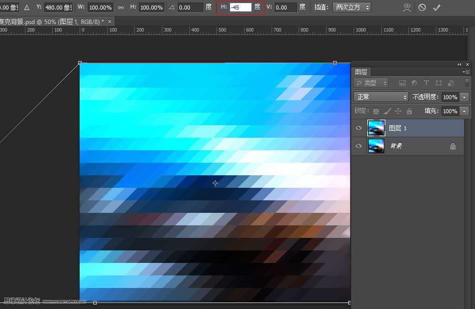 ‘Photoshop制作时尚动感的棱形马赛克背景效果‘