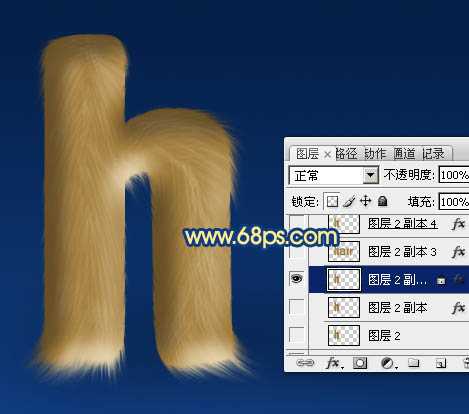 ‘photoshop利用涂抹及减淡工具制作可爱的浅黄色毛发字‘