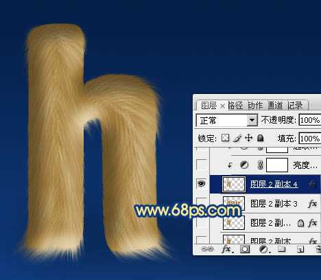 ‘photoshop利用涂抹及减淡工具制作可爱的浅黄色毛发字‘