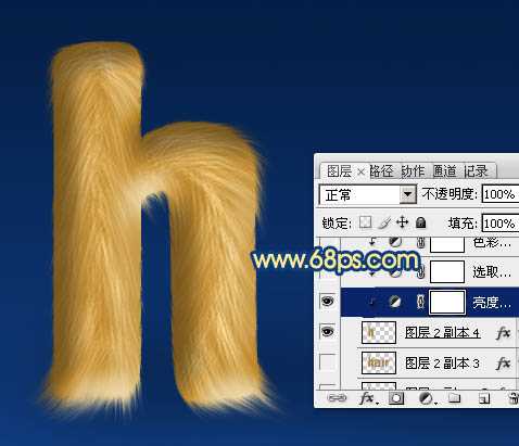 ‘photoshop利用涂抹及减淡工具制作可爱的浅黄色毛发字‘