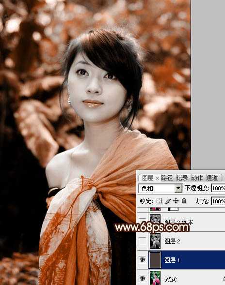 ‘Photoshop将外景美女图片调制出非常有个性的橙褐色‘