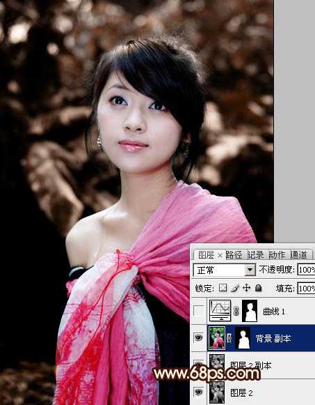 ‘Photoshop将外景美女图片调制出非常有个性的橙褐色‘