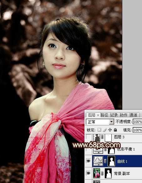 ‘Photoshop将外景美女图片调制出非常有个性的橙褐色‘