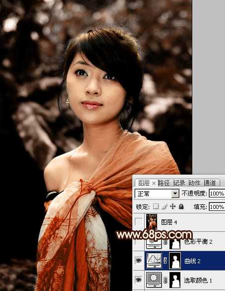 ‘Photoshop将外景美女图片调制出非常有个性的橙褐色‘