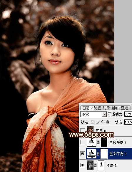 ‘Photoshop将外景美女图片调制出非常有个性的橙褐色‘